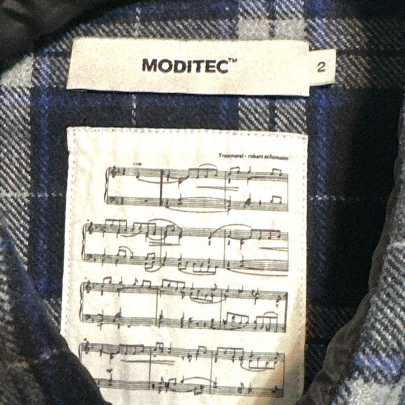 MODITEC Shirt Women Size 2 Navy Blue Gray Plaid Long Sleeve Button-Up Flannel - Picture 8 of 12